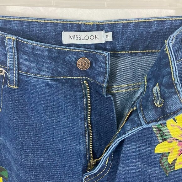 Misslook Women's Sunflower Floral Jeans Straight Leg Size XL (34 x 31) NWT - Picture 8 of 10